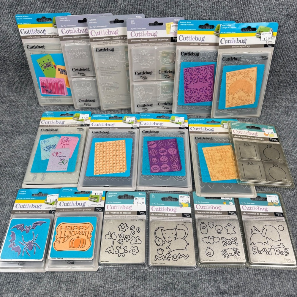 17pc Provo Craft Cuttlebug Embossing Folders and Cutting Dies Halloween Birthday